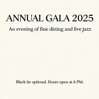 An event banner with headline 'ANNUAL GALA 2025' at the top 