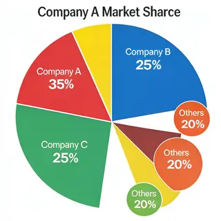 A pie chart showing market share: Company A 35%, Company B 2