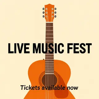 An event poster featuring a guitar illustration, the headlin