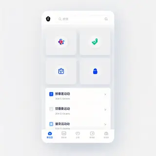A mobile app UI mockup showing a dashboard with a top naviga
