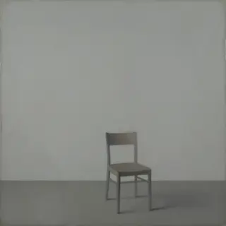 A still life painted in anxious minimalism — sparse composit