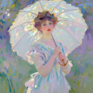 A woman with a parasol in the style of Impressionism — soft 
