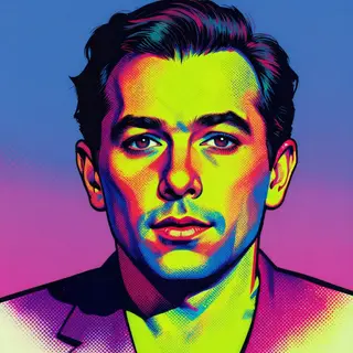 A portrait of a man in Pop Art style — bold outlines, Ben-Da