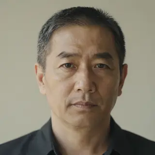 A portrait of a middle-aged man with a calm, serious express