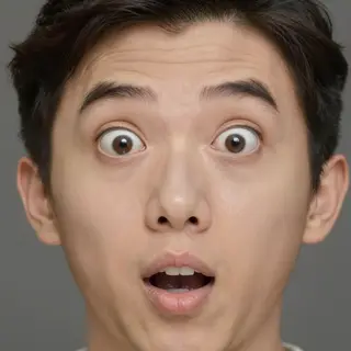 A portrait capturing genuine surprise — raised eyebrows, wid