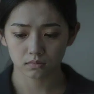 A face showing quiet melancholy — downcast eyes, slightly dr
