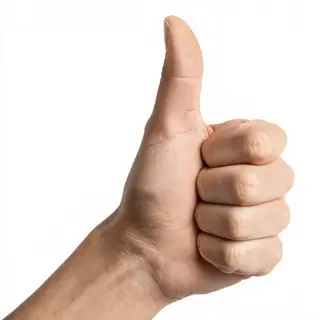 A hand giving a thumbs-up with four fingers curled and thumb