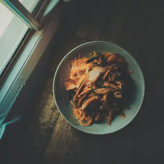 A food photograph shot from above at 35mm f/2.8 with natural