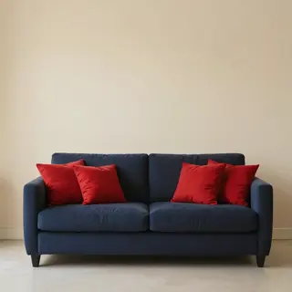 A minimalist room with walls in #F5E6CC (warm cream), a sofa