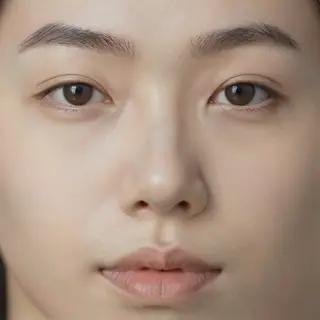 A human face with eyes, nose, and mouth but no eyebrows
