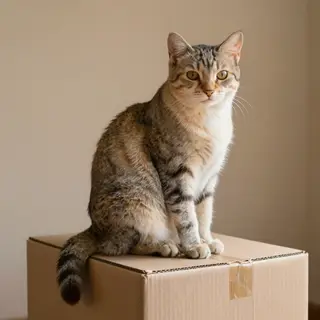 A cat sitting on top of a cardboard box