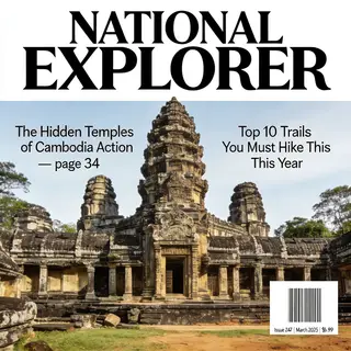 A magazine cover titled 'NATIONAL EXPLORER' with cover lines