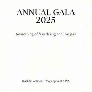 An event banner with headline 'ANNUAL GALA 2025' at the top 