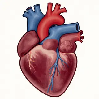 An anatomical illustration of the human heart showing four c