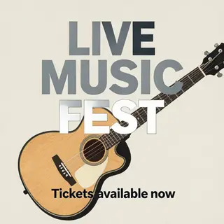 An event poster featuring a guitar illustration, the headlin