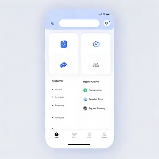 A mobile app UI mockup showing a dashboard with a top naviga