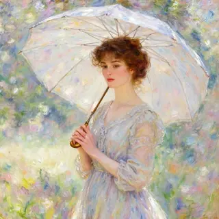A woman with a parasol in the style of Impressionism — soft 