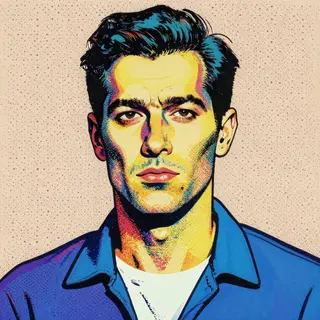 A portrait of a man in Pop Art style — bold outlines, Ben-Da