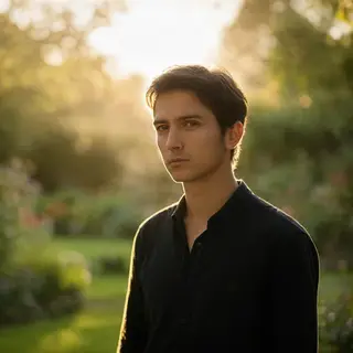 A portrait shot at 85mm f/1.4 with creamy bokeh background, 