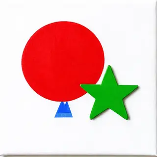 A large red circle, a small blue triangle, and a medium gree
