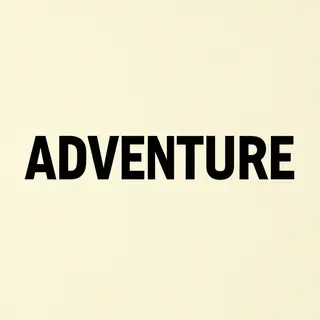 The word 'ADVENTURE' in big bold letters centered on a plain