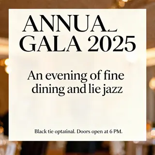 An event banner with headline 'ANNUAL GALA 2025' at the top 