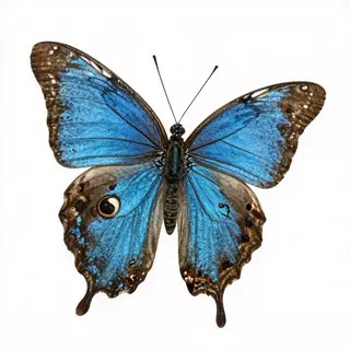 A Morpho menelaus butterfly with accurate iridescent blue do