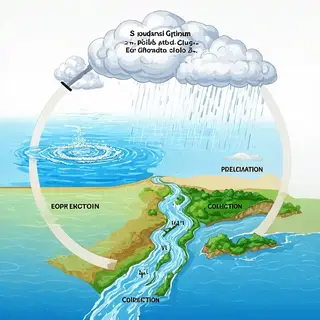 A detailed diagram of the water cycle showing evaporation fr