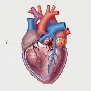 An anatomical illustration of the human heart showing four c