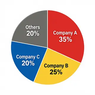 A pie chart showing market share: Company A 35%, Company B 2