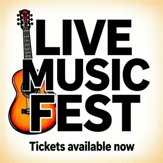 An event poster featuring a guitar illustration, the headlin