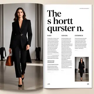 A fashion magazine spread with a full-bleed left-page photo,