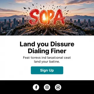 A landing page design with a hero header image at the top, a