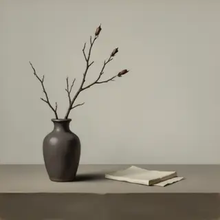 A still life painted in anxious minimalism — sparse composit