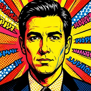 A portrait of a man in Pop Art style — bold outlines, Ben-Da