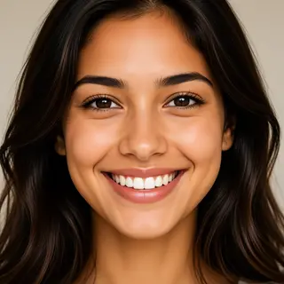 A close-up portrait of a young woman with a warm natural smi