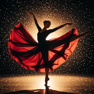 A dancer in a dynamic spin, dress flowing outward with one l