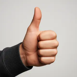 A hand giving a thumbs-up with four fingers curled and thumb