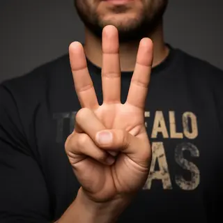 A person counting to three on their fingers, with index, mid
