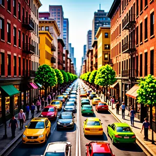 A tilt-shift photograph of a city street making real-life lo