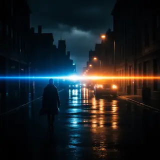 A cinematic frame with blue and orange anamorphic lens flare