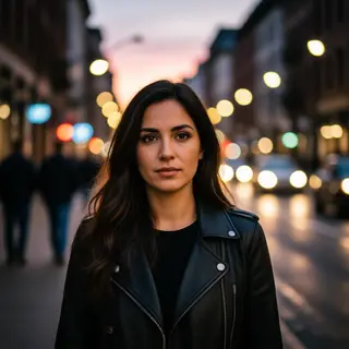 A street photograph with shallow depth of field as if shot a