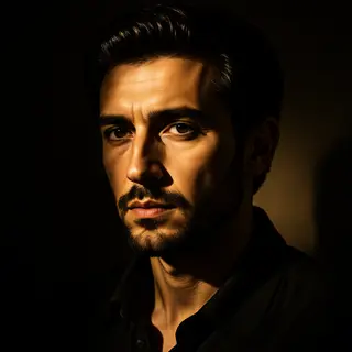 A portrait lit with classic Rembrandt lighting — triangle of