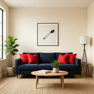A minimalist room with walls in #F5E6CC (warm cream), a sofa