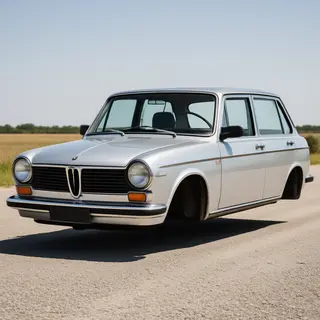 A car body with windows, doors, and headlights but no wheels