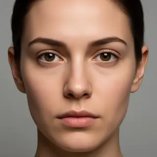 A human face with eyes, nose, and mouth but no eyebrows