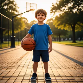 A child holding a basketball, both at correct relative sizes