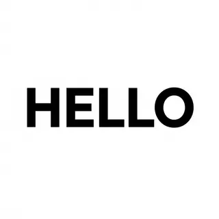 A single large word 'HELLO' centered on a white background