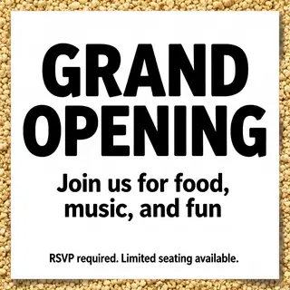 A flyer with large title 'GRAND OPENING', subtitle 'Join us 