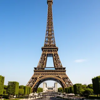 The Eiffel Tower in Paris on a clear day, architecturally ac